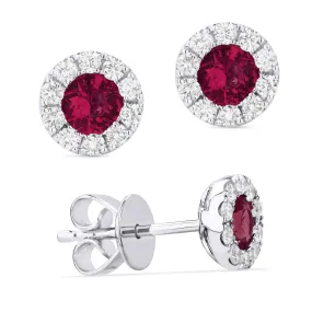 0.32Ct Ruby Stud Earrings In 14K White Gold