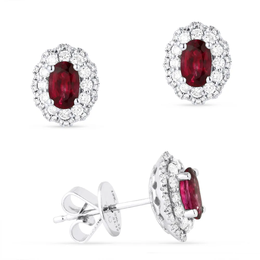 1.09Ct Ruby Stud Earrings In 14K White Gold