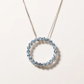 10k White Gold Circle Blue Topaz Pendant Necklace | 1.18ctw | 18"