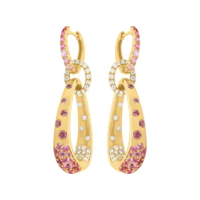 14K GOLD DIAMOND RUBY AND PINK SAPPHIRE SAGE EARRINGS