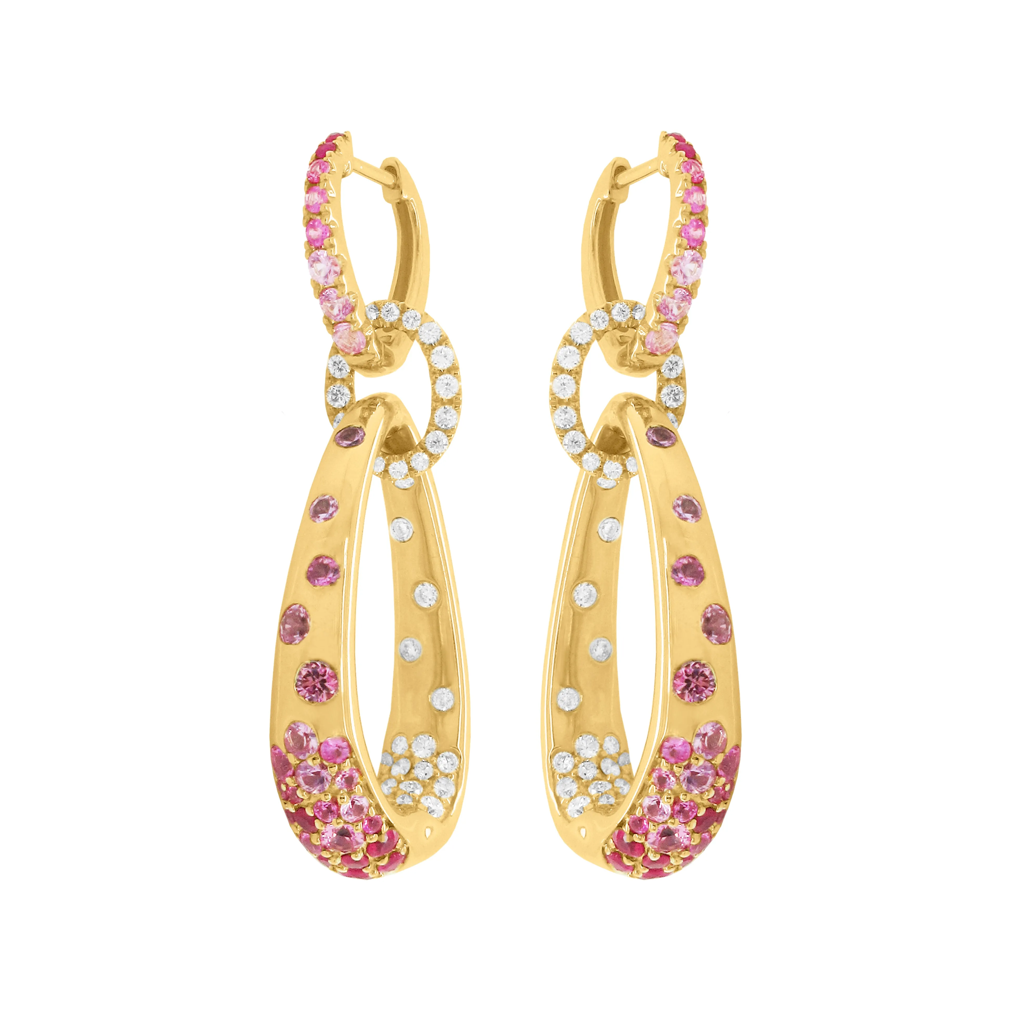 14K GOLD DIAMOND RUBY AND PINK SAPPHIRE SAGE EARRINGS