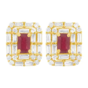 14K GOLD DIAMOND RUBY BAGUETTE BETSY STUDS