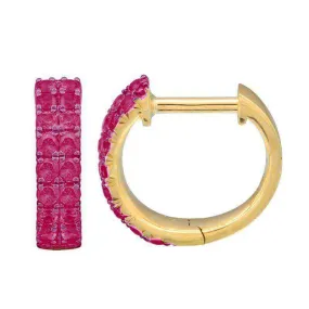 14K Gold Double Row Ruby Huggies