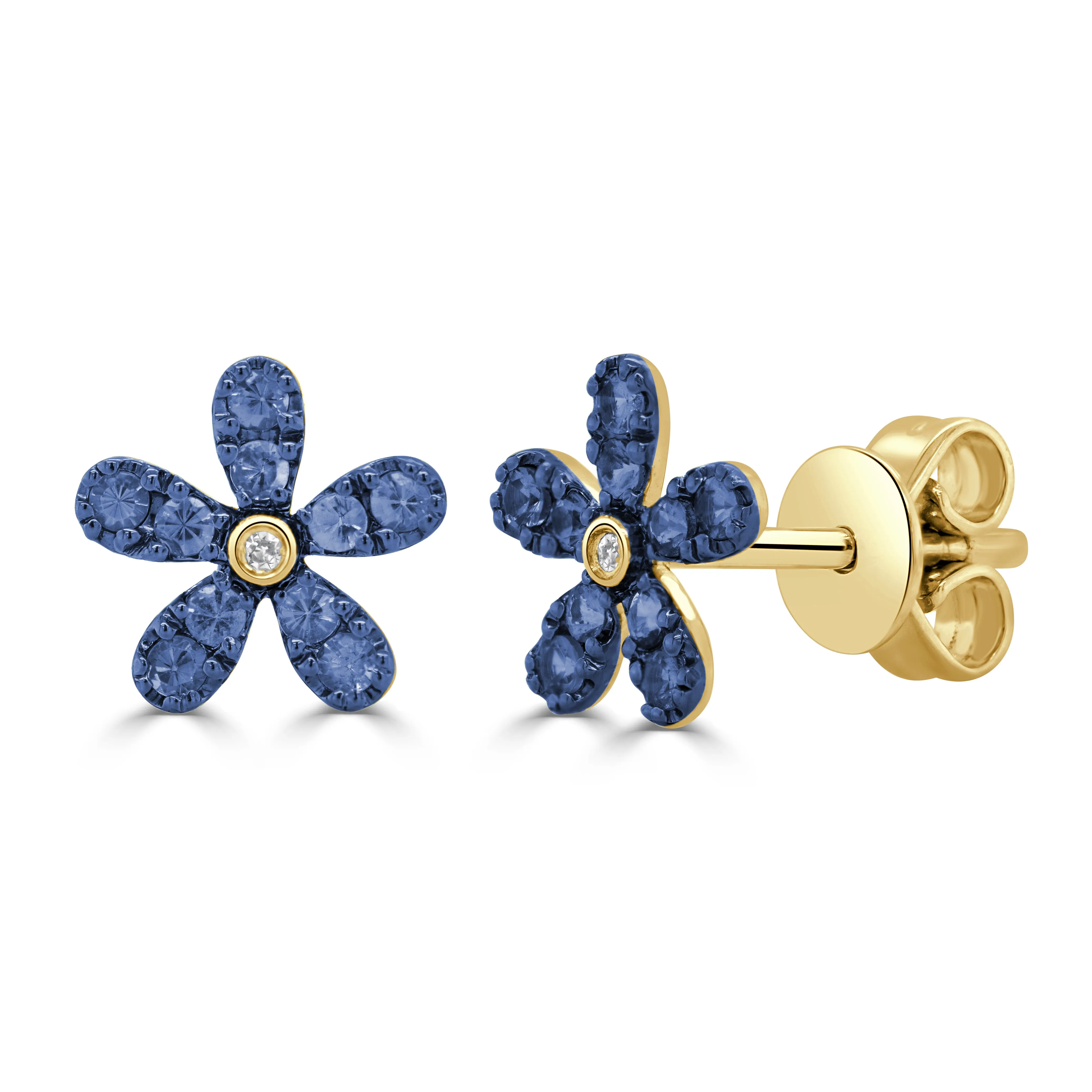 14K Gold Gemstone & Diamond Flower Stud Earrings