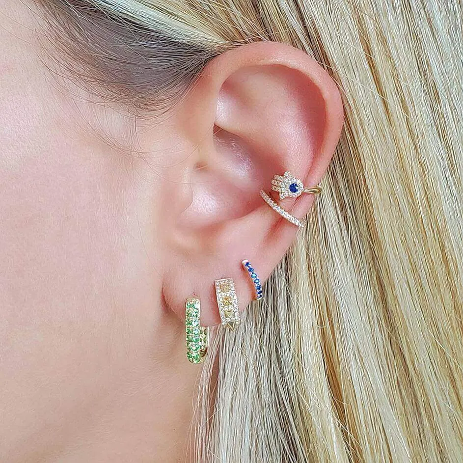 14K Gold Pave Gemstone Huggies