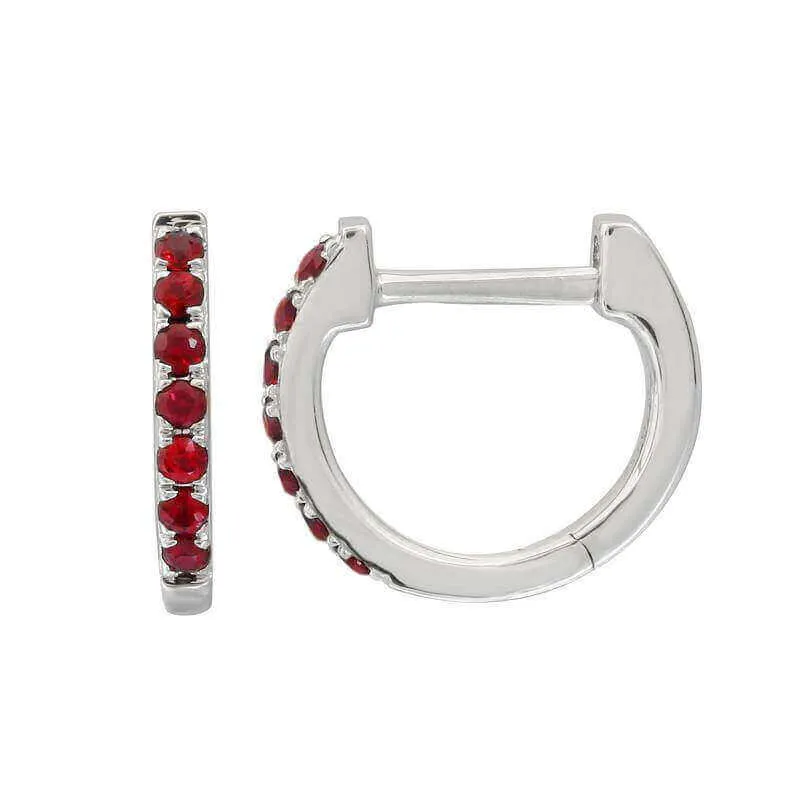 14K Gold Pave Gemstone Huggies
