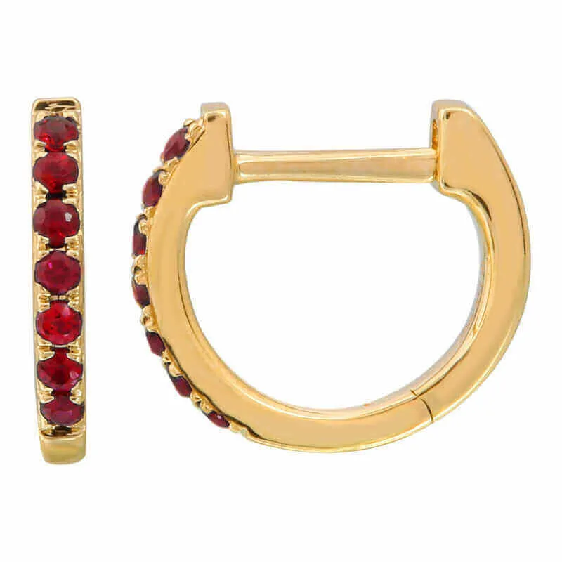 14K Gold Pave Gemstone Huggies