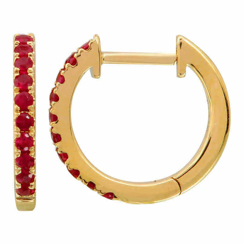 14K Gold Pave Gemstone Huggies