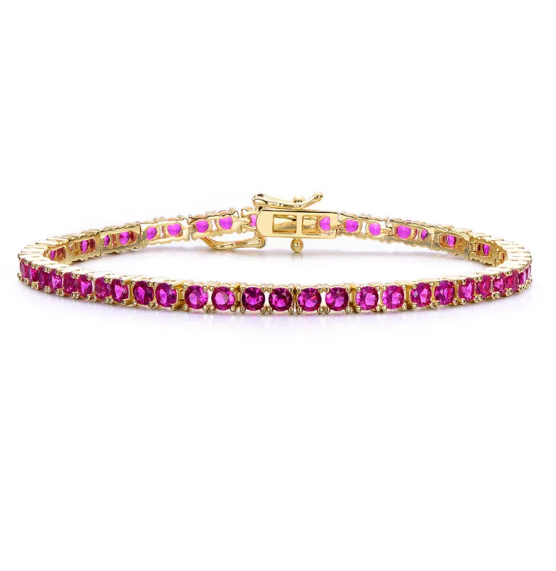 14k Gold Plated with Colored 3mm Cubic Zirconia Tennis Bracelet