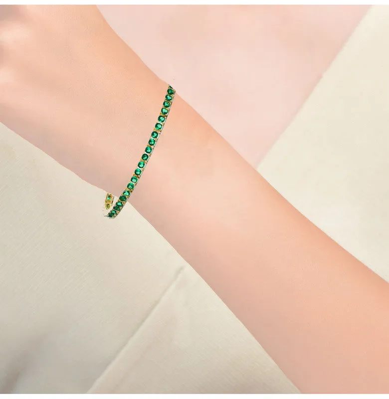 14k Gold Plated with Colored 3mm Cubic Zirconia Tennis Bracelet