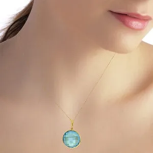 14K Solid Yellow Gold Checkerboard Cut Round Blue Topaz Necklace