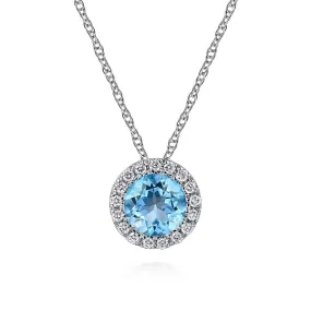 14K White Gold Blue Topaz and Diamond Necklace