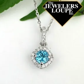 14K White Gold Diamond and Blue Topaz Pendant (92720)