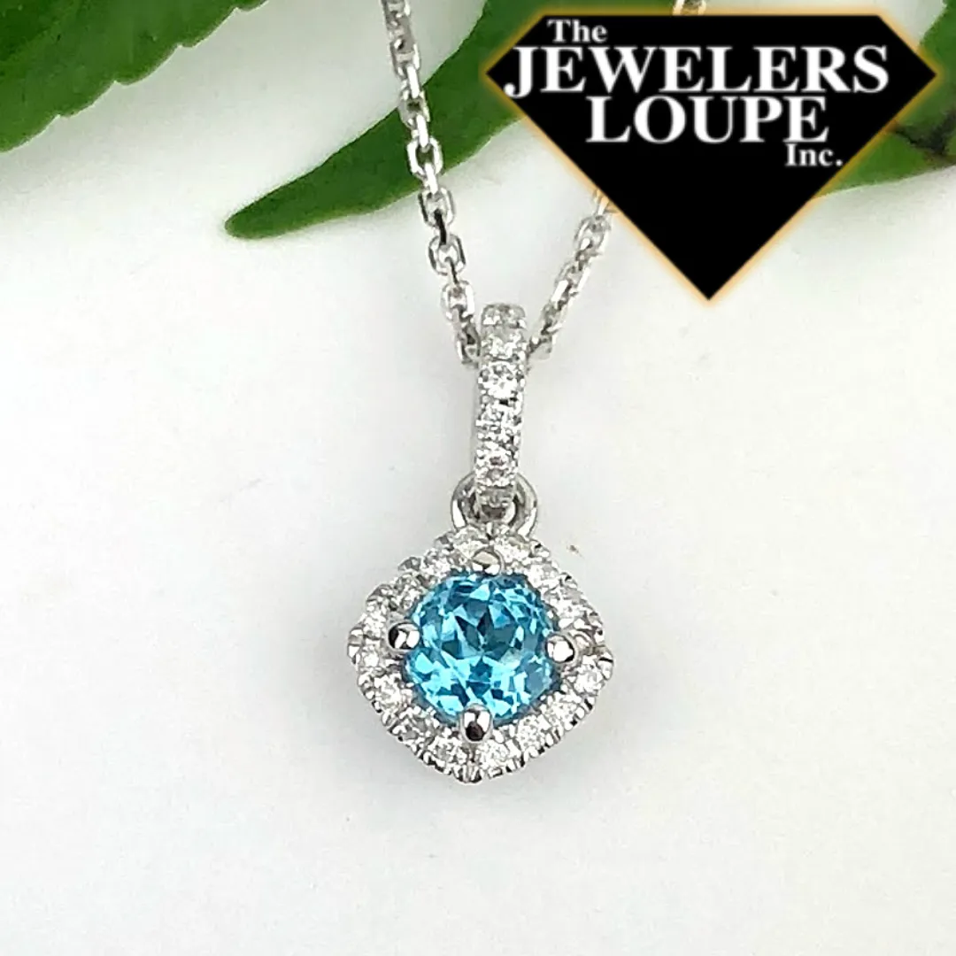 14K White Gold Diamond and Blue Topaz Pendant (92720)