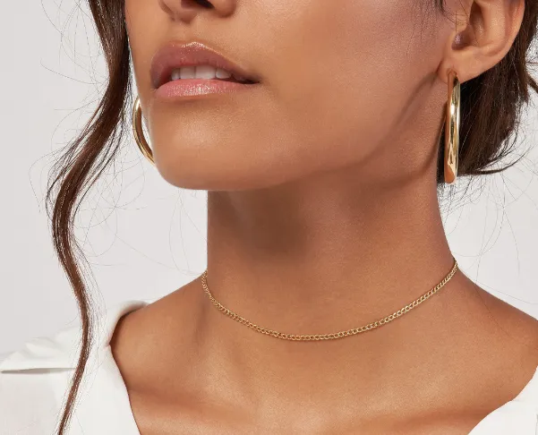 14K Yellow Gold Curb Adjustable Choker Necklace