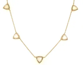 14K Yellow Gold Diamond   Triangle Rainbow Moonstone Necklace