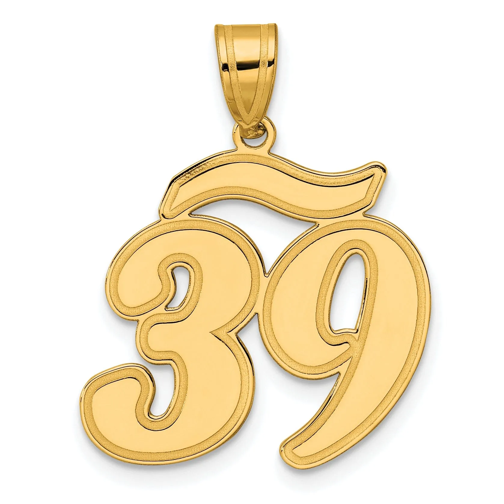 14k Yellow Gold Polished Finish Script Design Number 39 Charm Pendant