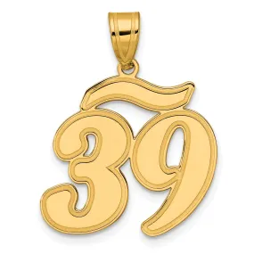 14k Yellow Gold Polished Finish Script Design Number 39 Charm Pendant