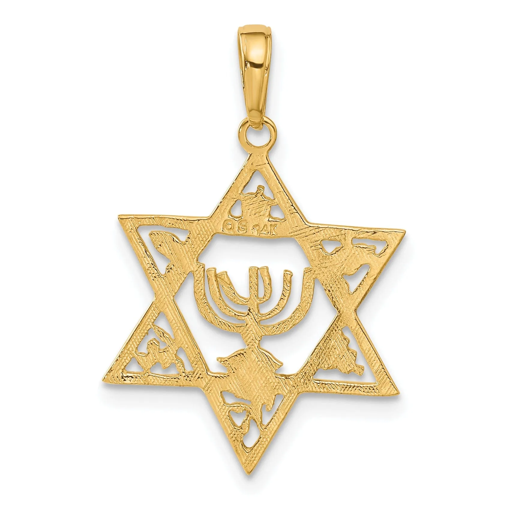 14K Yellow Gold Polished Star of David with Menorah Pendant
