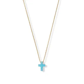 16"   2" 14 Karat Gold Plated Synthetic Opal Cross Necklace