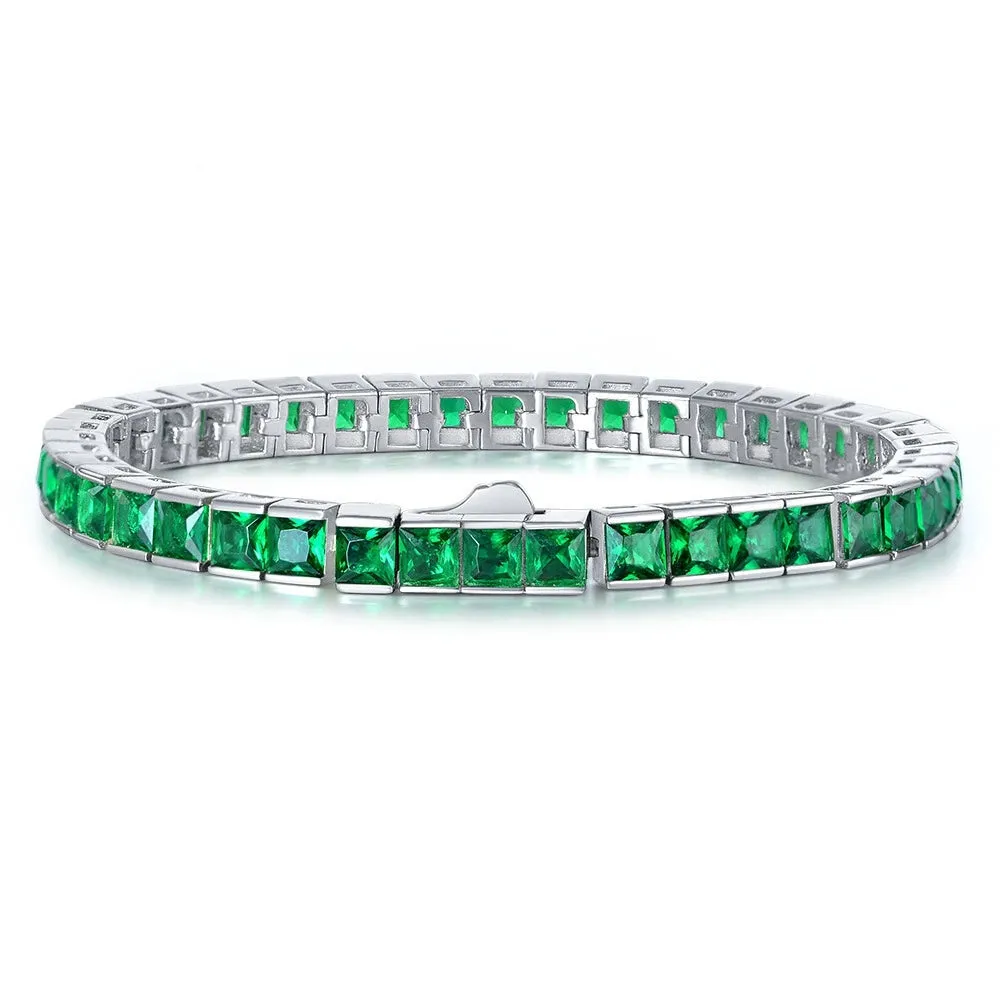 18K Gold-Plated Muzo Green Lab-Grown Emerald & Sapphire Tennis Bracelet in 925 Sterling Silver – Luxury Jewelry