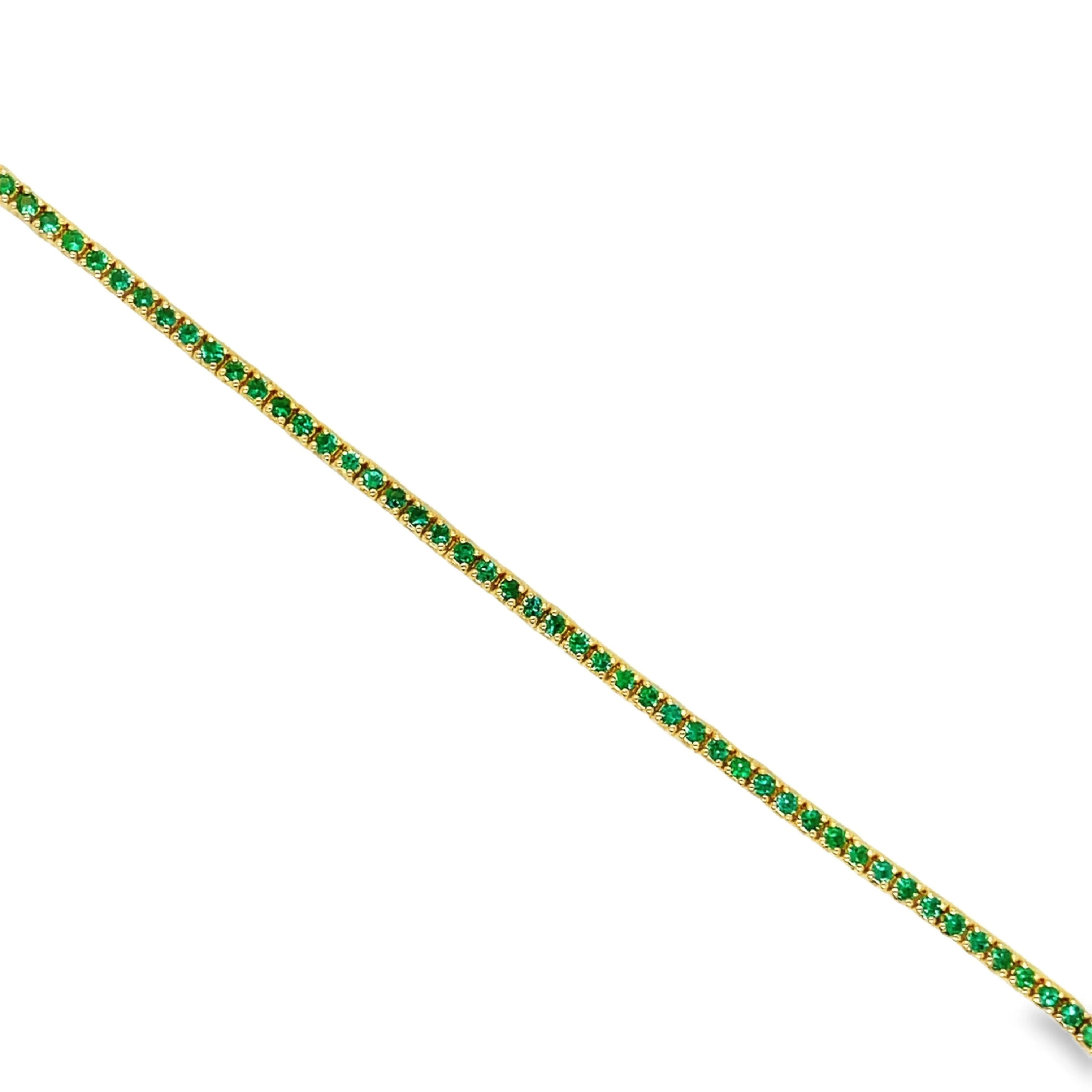 18k Italian Made Emerald Line Tennis Yellow Gold Bracelet 1.00 cts