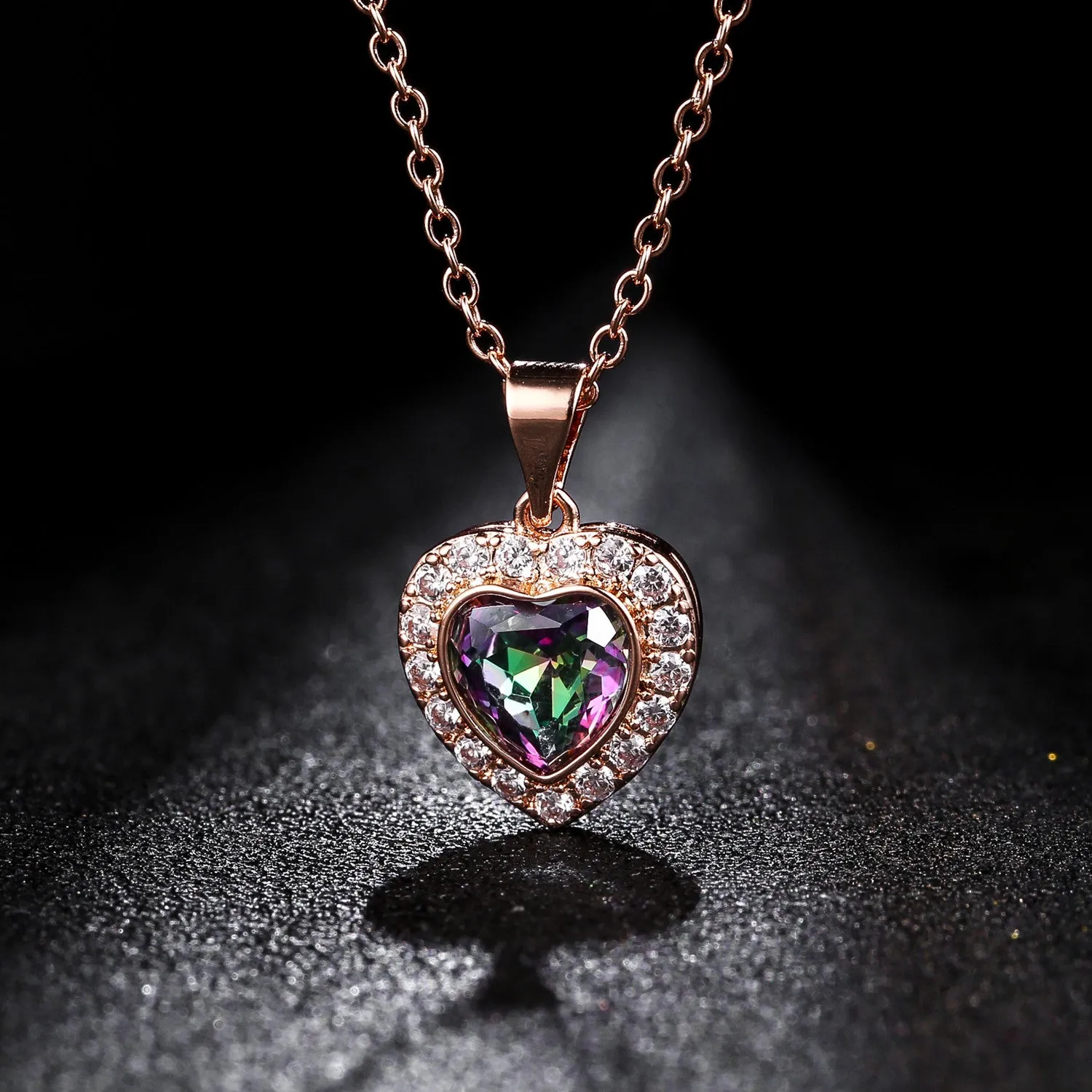 18K Rose Gold Plated Crystal Heart Necklace