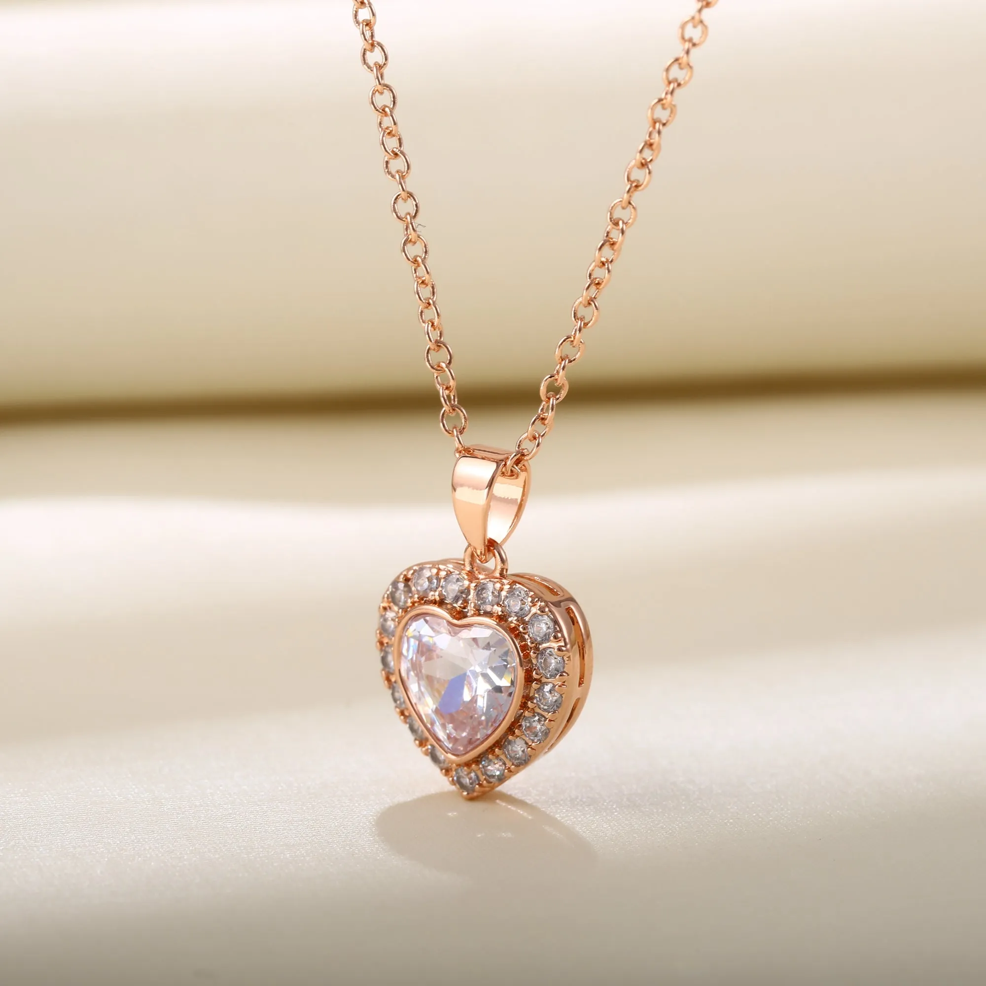 18K Rose Gold Plated Crystal Heart Necklace