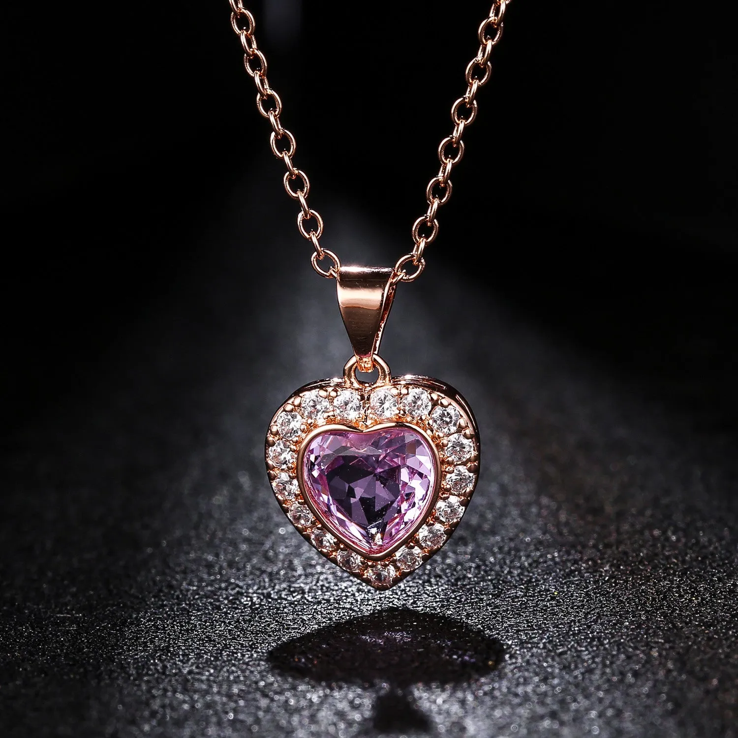 18K Rose Gold Plated Crystal Heart Necklace