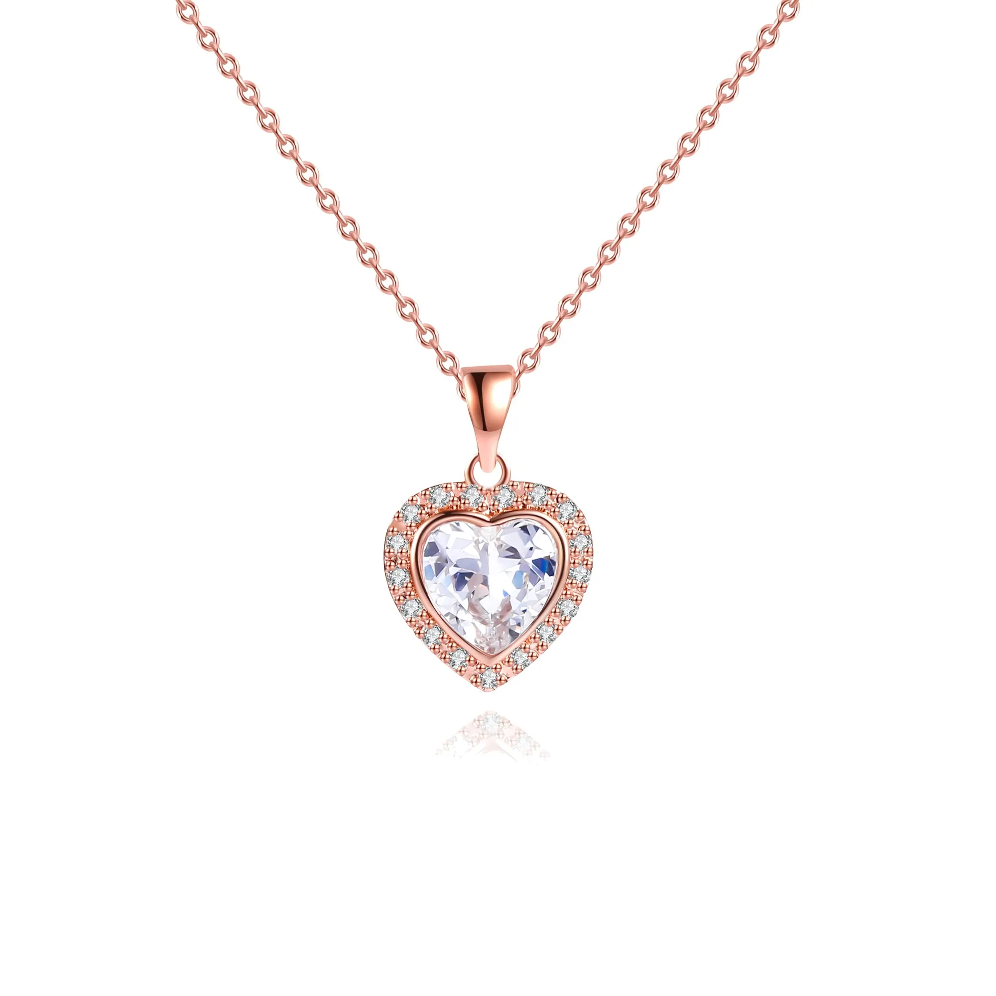 18K Rose Gold Plated Crystal Heart Necklace