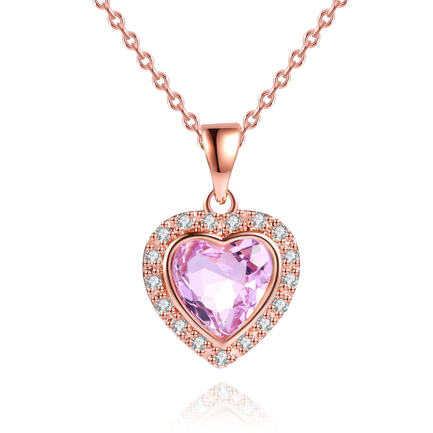 18K Rose Gold Plated Crystal Heart Necklace