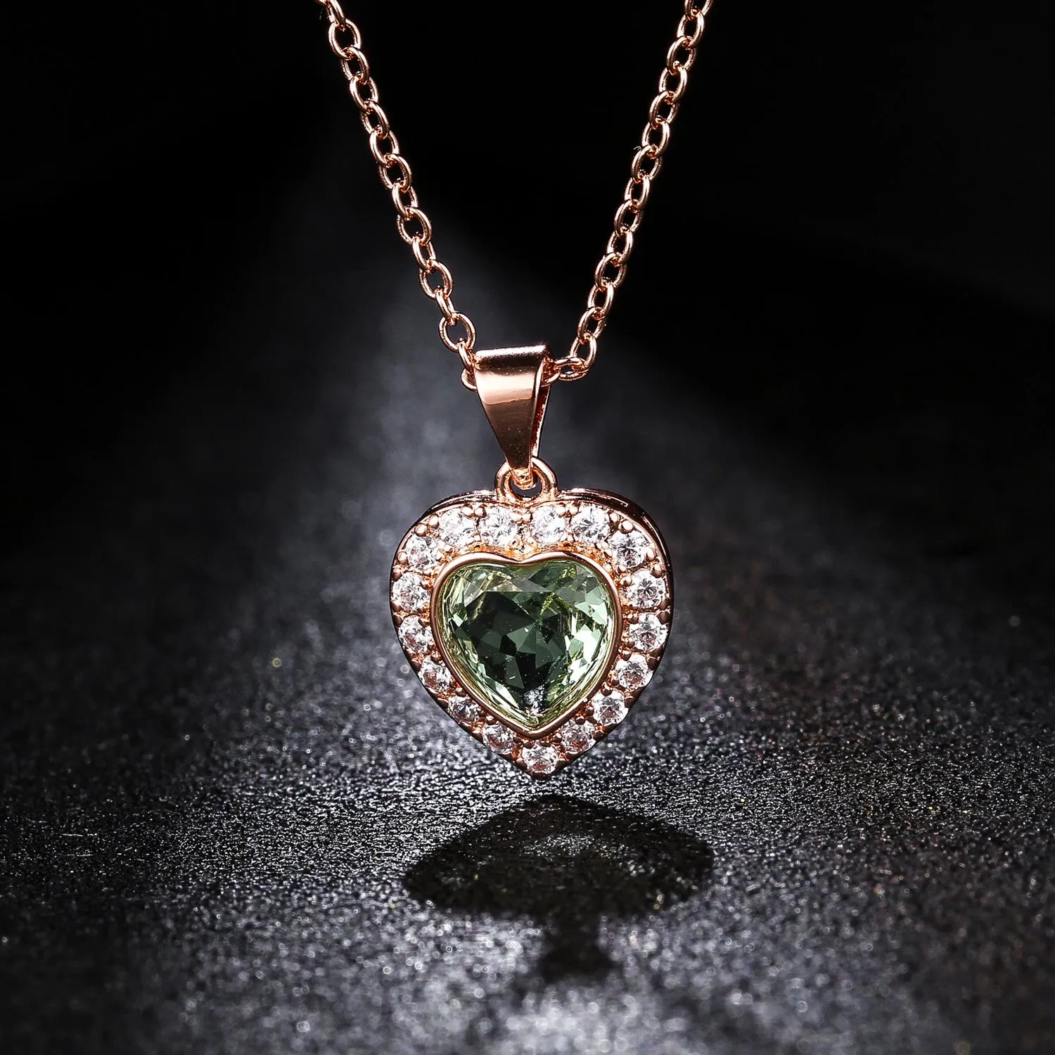 18K Rose Gold Plated Crystal Heart Necklace