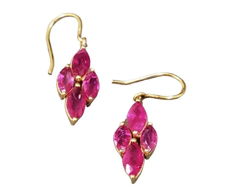 18k Ruby Earrings Gold Leaf Shape