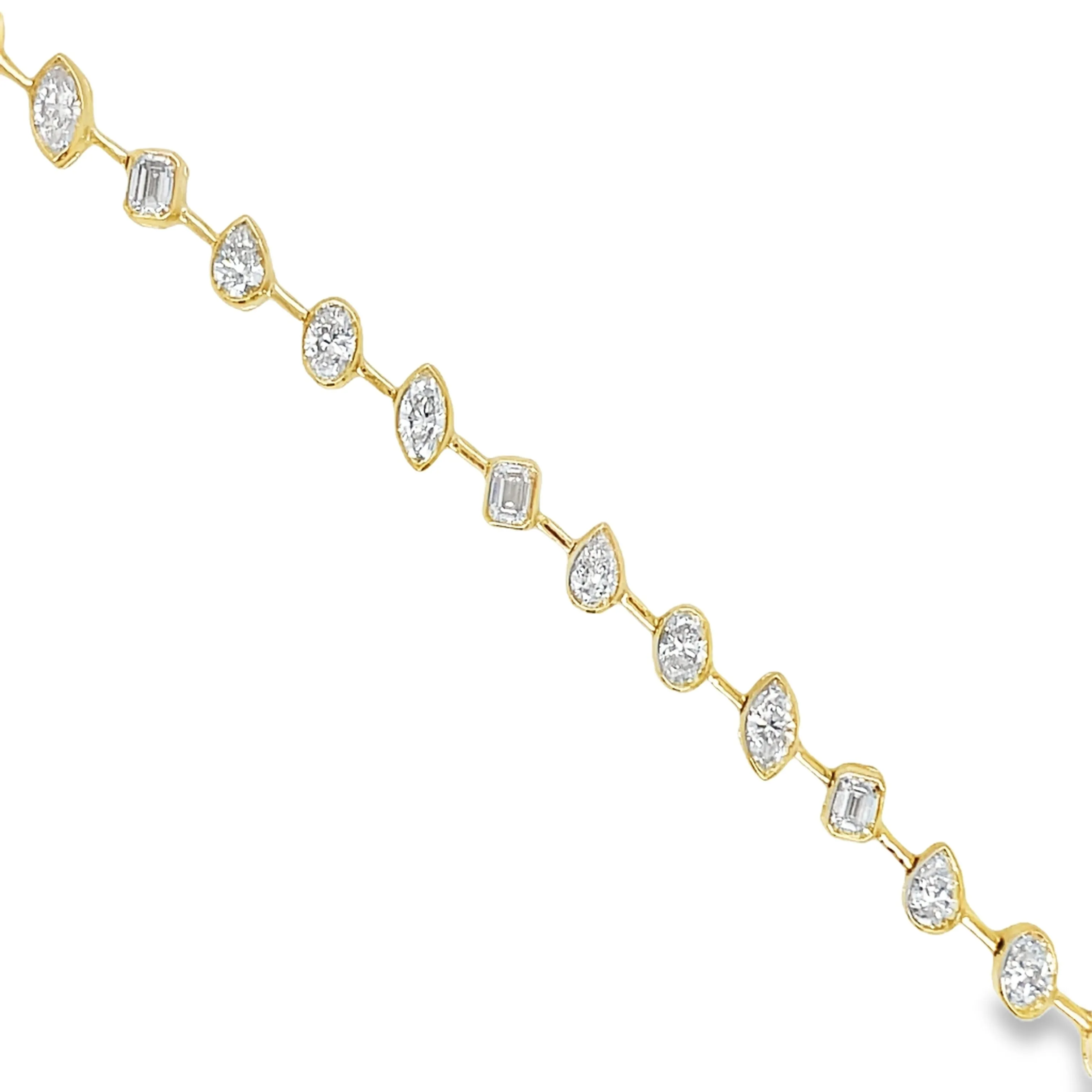 18k Yellow Gold Mixed Fancy Cut Slant Diamond Bracelet