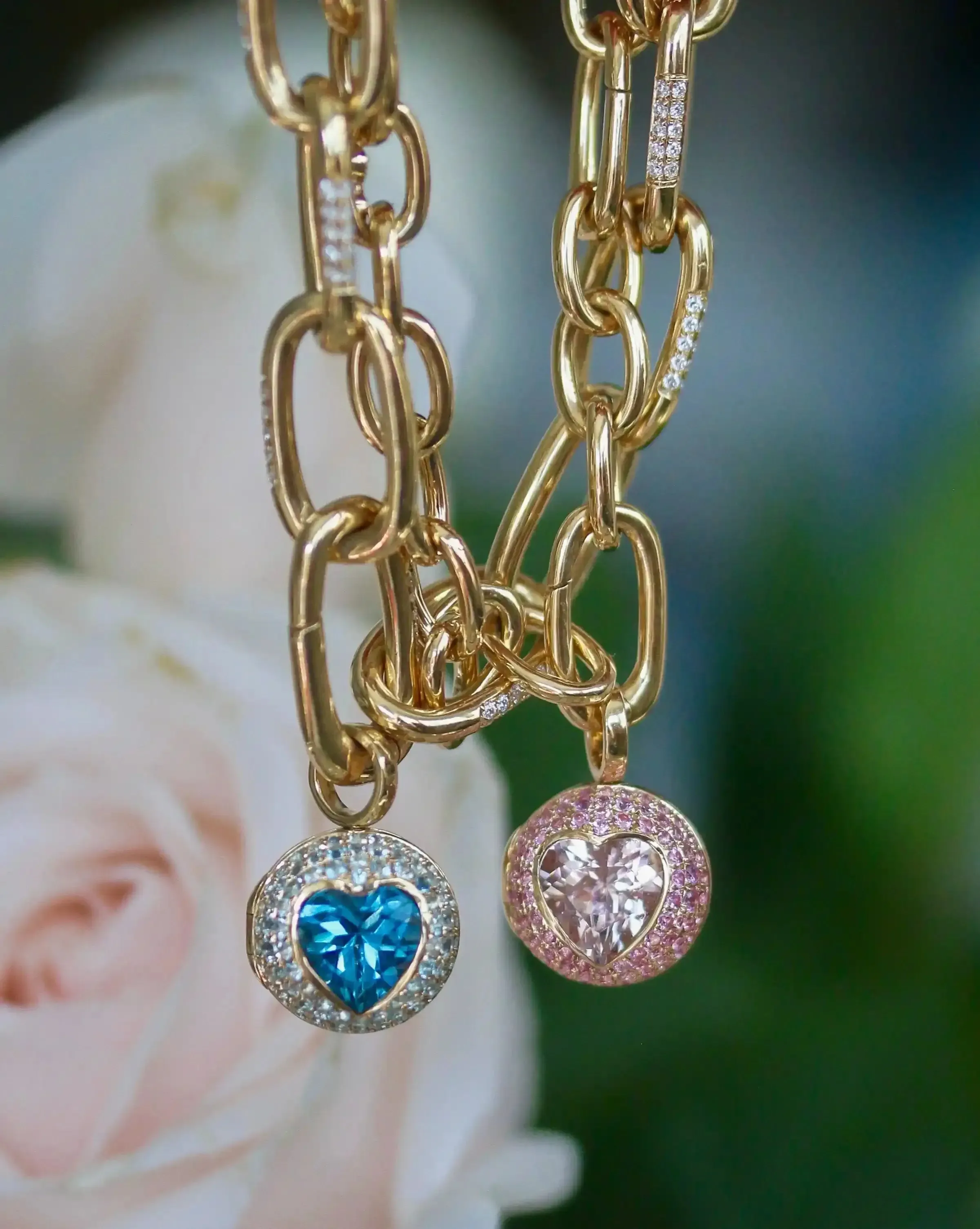 18KY Blue Topaz "Peekaboo" Heart Locket