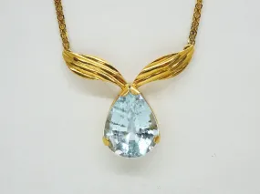 19.57ct Natural Pear Light Blue Topaz Station Pendant Chain 18k Gold
