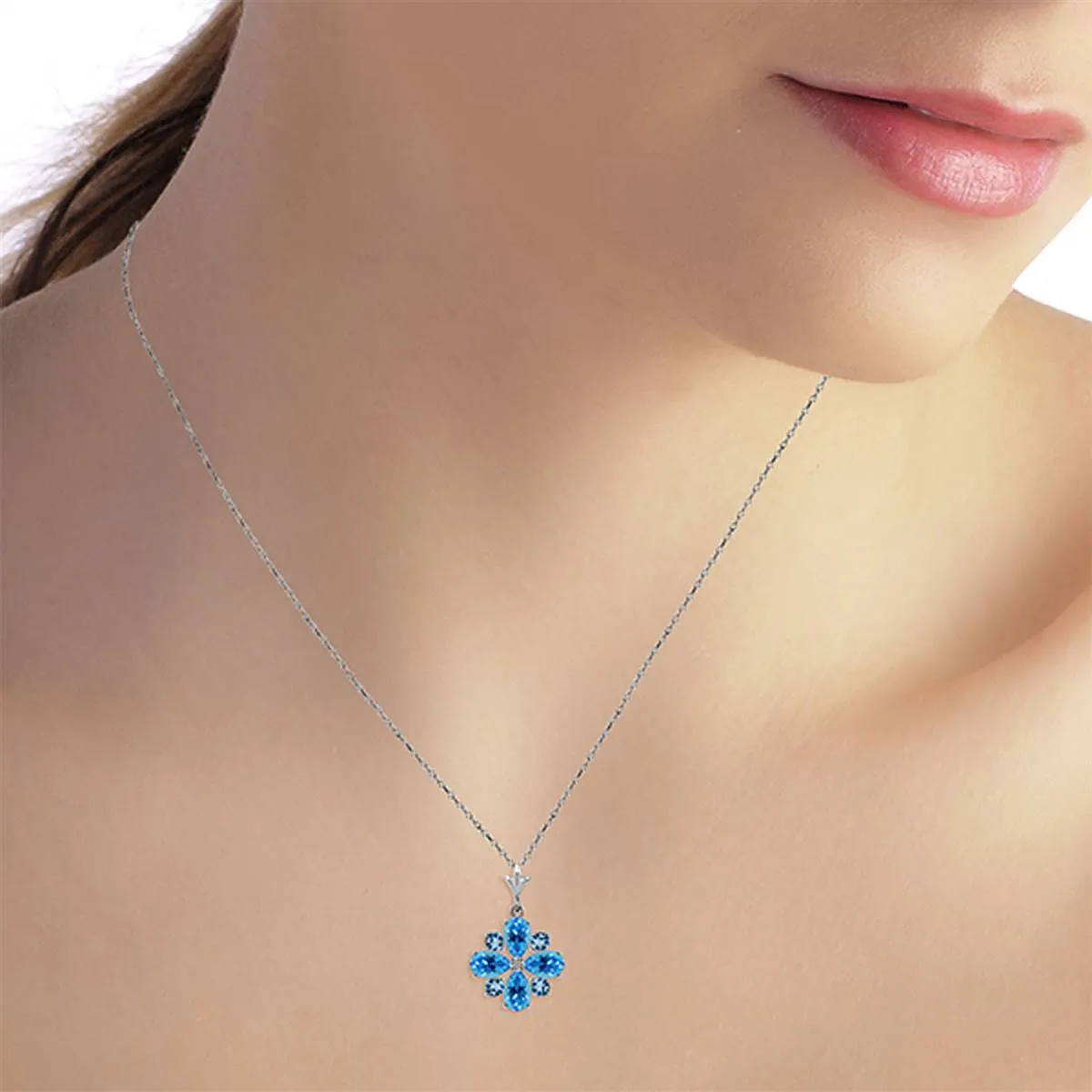 2.43 Carat 14K Solid White Gold Don't Haste Blue Topaz Necklace