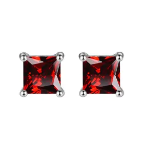 24k White Gold Plated 2 Cttw Ruby Square Stud Earrings
