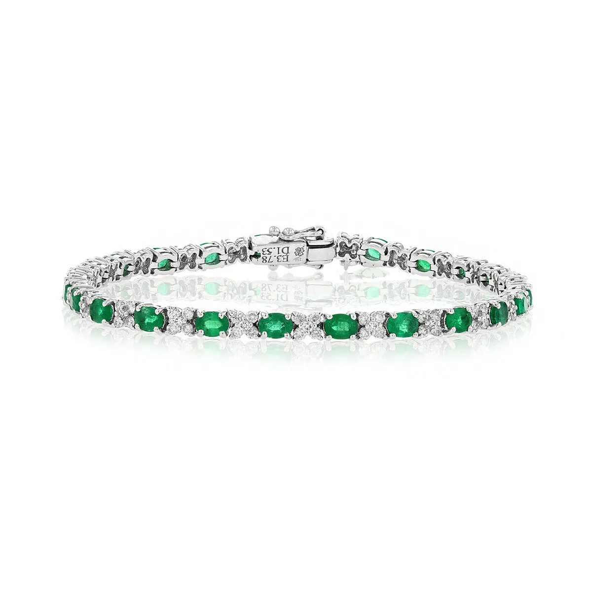 3.78ct Emerald & 1.68ct Diamond Tennis Bracelet | 18K White Gold