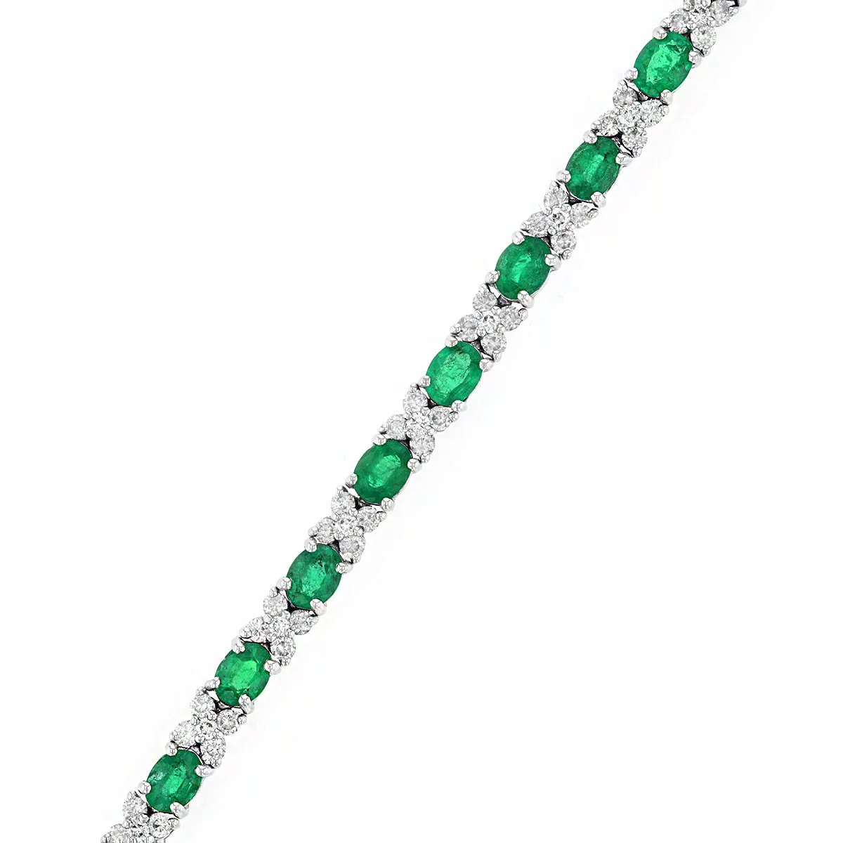 3.78ct Emerald & 1.68ct Diamond Tennis Bracelet | 18K White Gold