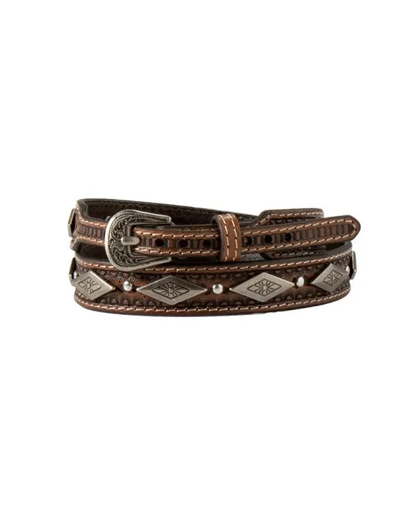 3D WESTERN TRI CONCHO BROWN TAPERED TOOLED HAT BAND