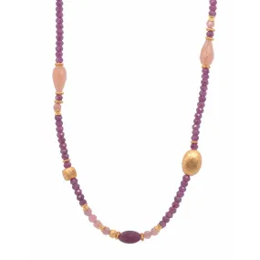 3mm Ruby, Peach Moonstone 24K Gold Vermeil Necklace