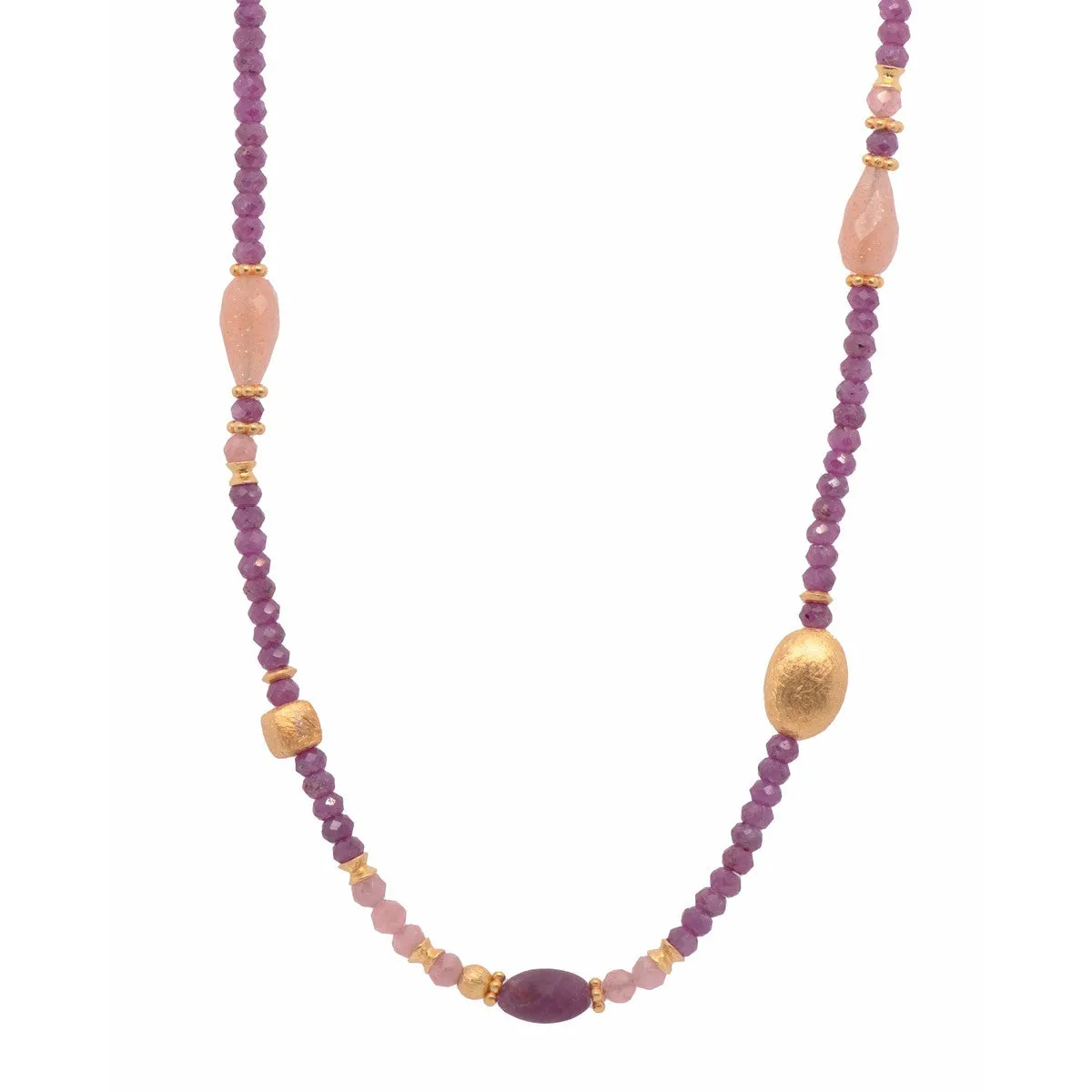 3mm Ruby, Peach Moonstone 24K Gold Vermeil Necklace