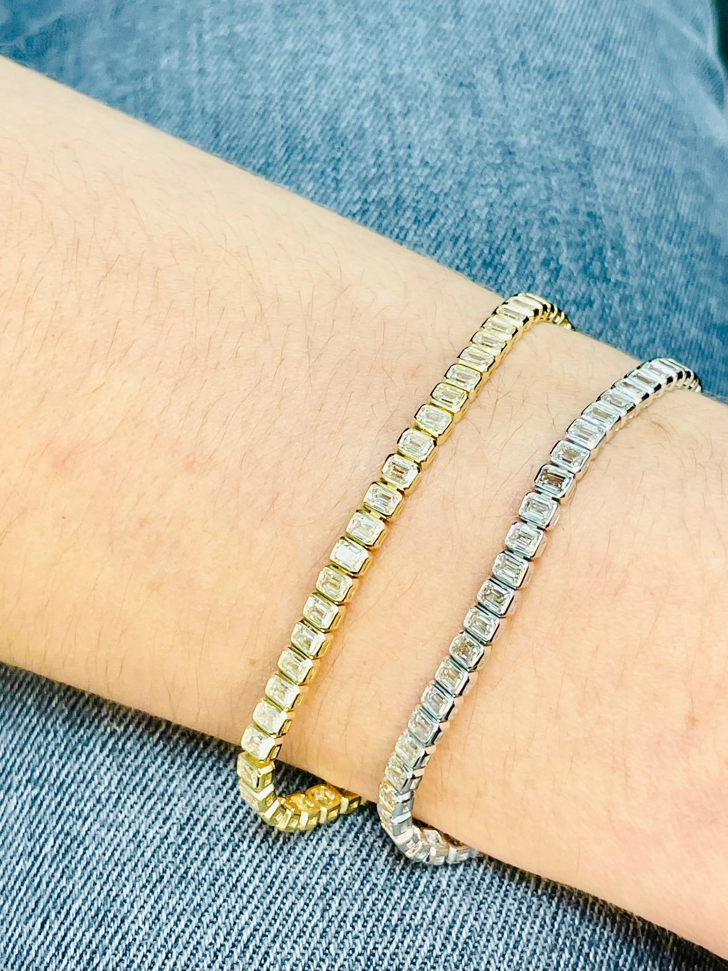 5.82ctw Emerald Cut Diamond Bezel-Set Tennis Bracelet in 14k Yellow Gold