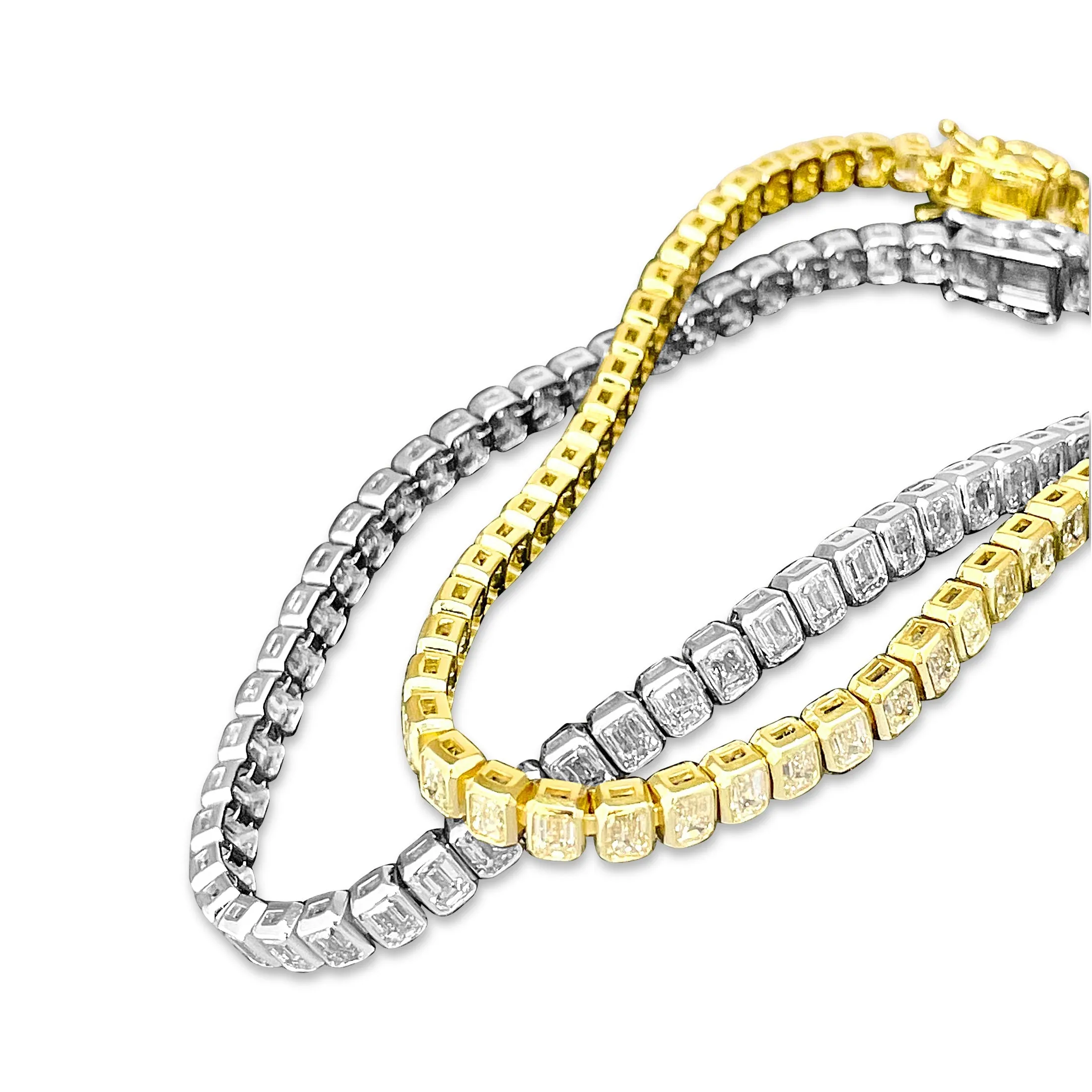 5.82ctw Emerald Cut Diamond Bezel-Set Tennis Bracelet in 14k Yellow Gold