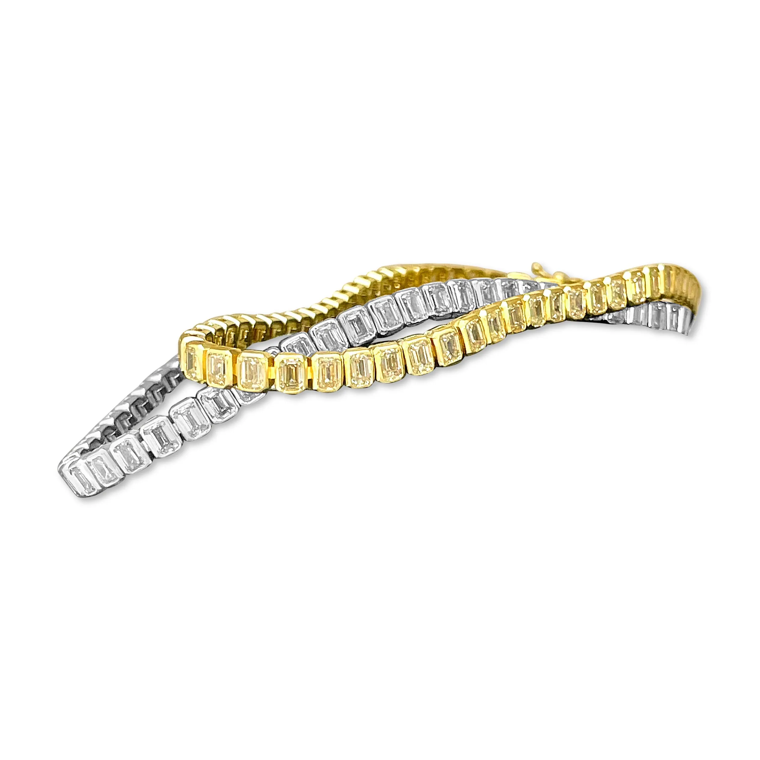 5.82ctw Emerald Cut Diamond Bezel-Set Tennis Bracelet in 14k Yellow Gold