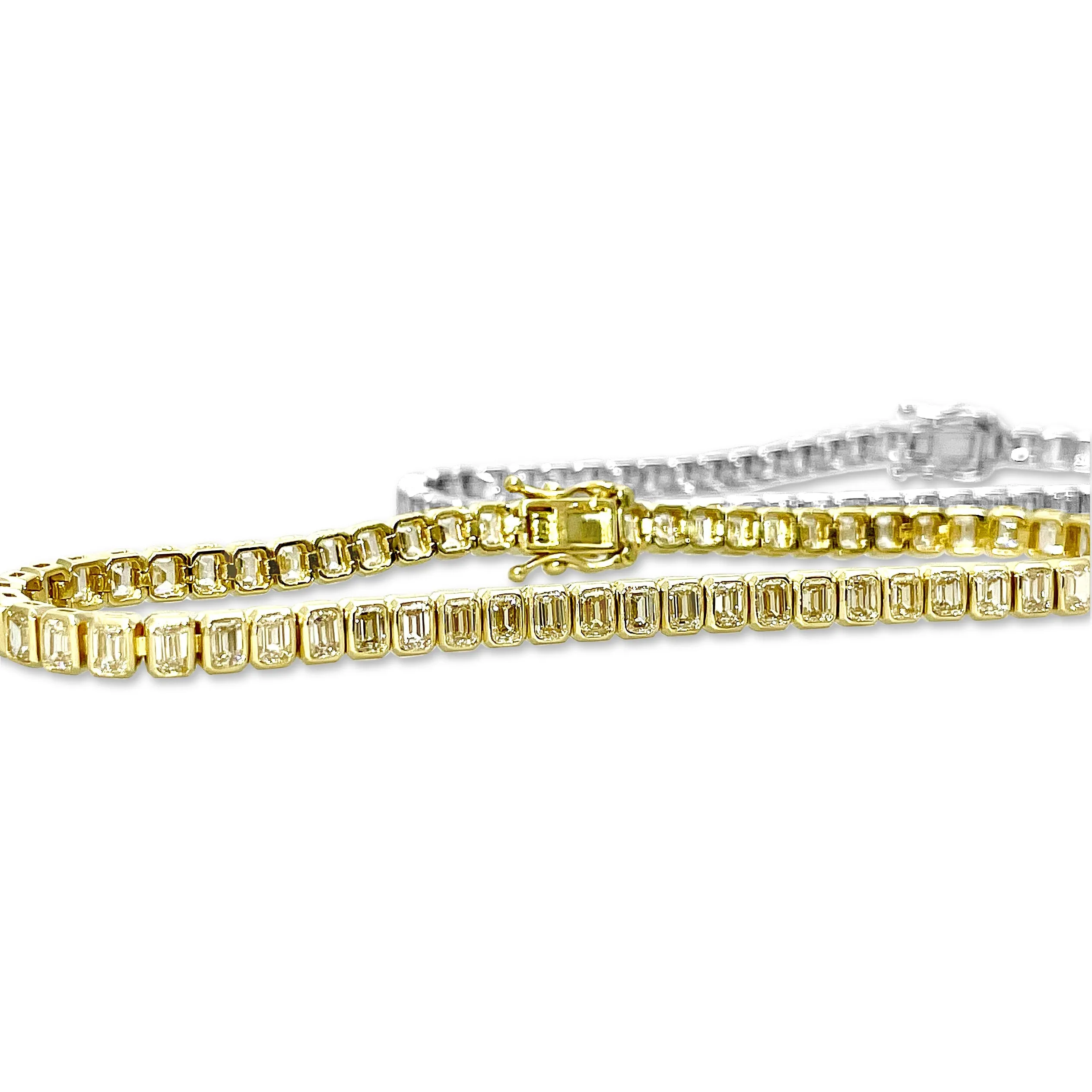 5.82ctw Emerald Cut Diamond Bezel-Set Tennis Bracelet in 14k Yellow Gold