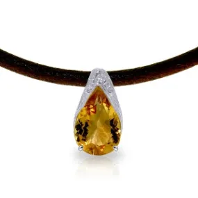 6 Carat 14K Solid White Gold Leather Necklace Natural Citrine