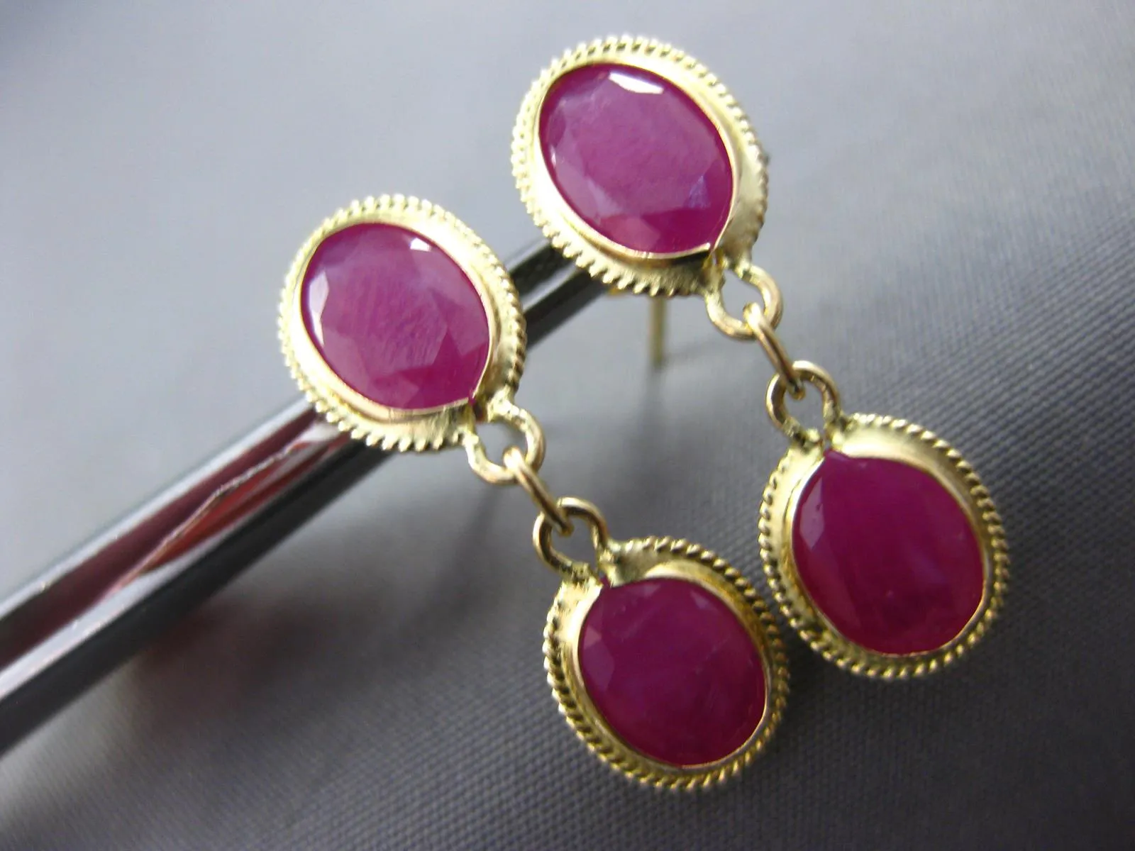 7.06CT AAA RUBY 14KT YELLOW GOLD 3D OVAL FILIGREE BY THE YARD HANGING EARRINGS