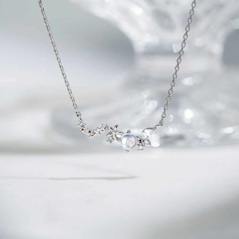 [925 SILVER] FLORAL MOONSTONE NECKLACE